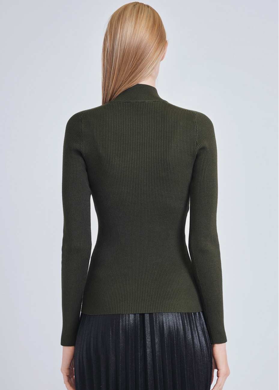 Classic Olive Close-Fit Ribbed High Neck Sweater | Modest